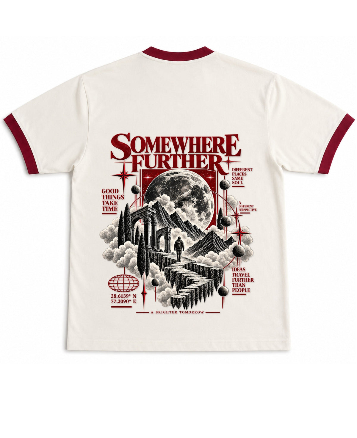 Off White & Maroon Ringer tee Back Design