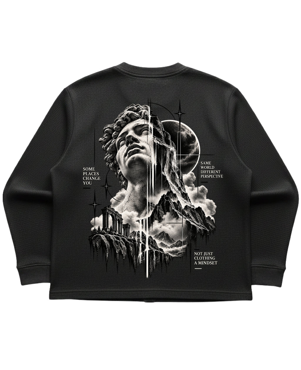 Black waffle knit oversized full-sleeve Back Design
