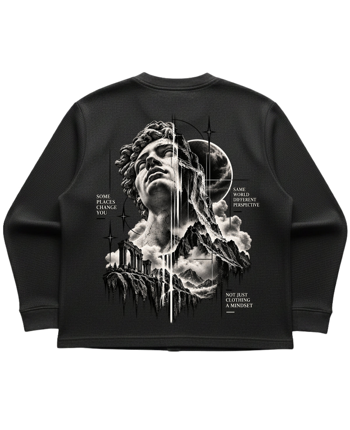 Black waffle knit oversized full-sleeve Back Design