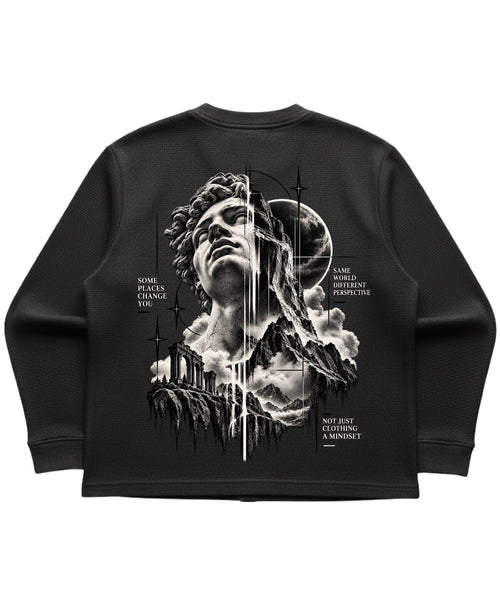 Black waffle knit oversized full-sleeve Back Design