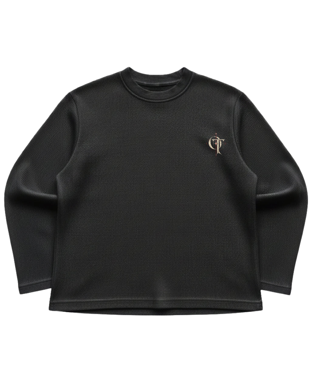 Black waffle knit oversized full-sleeve Front Design