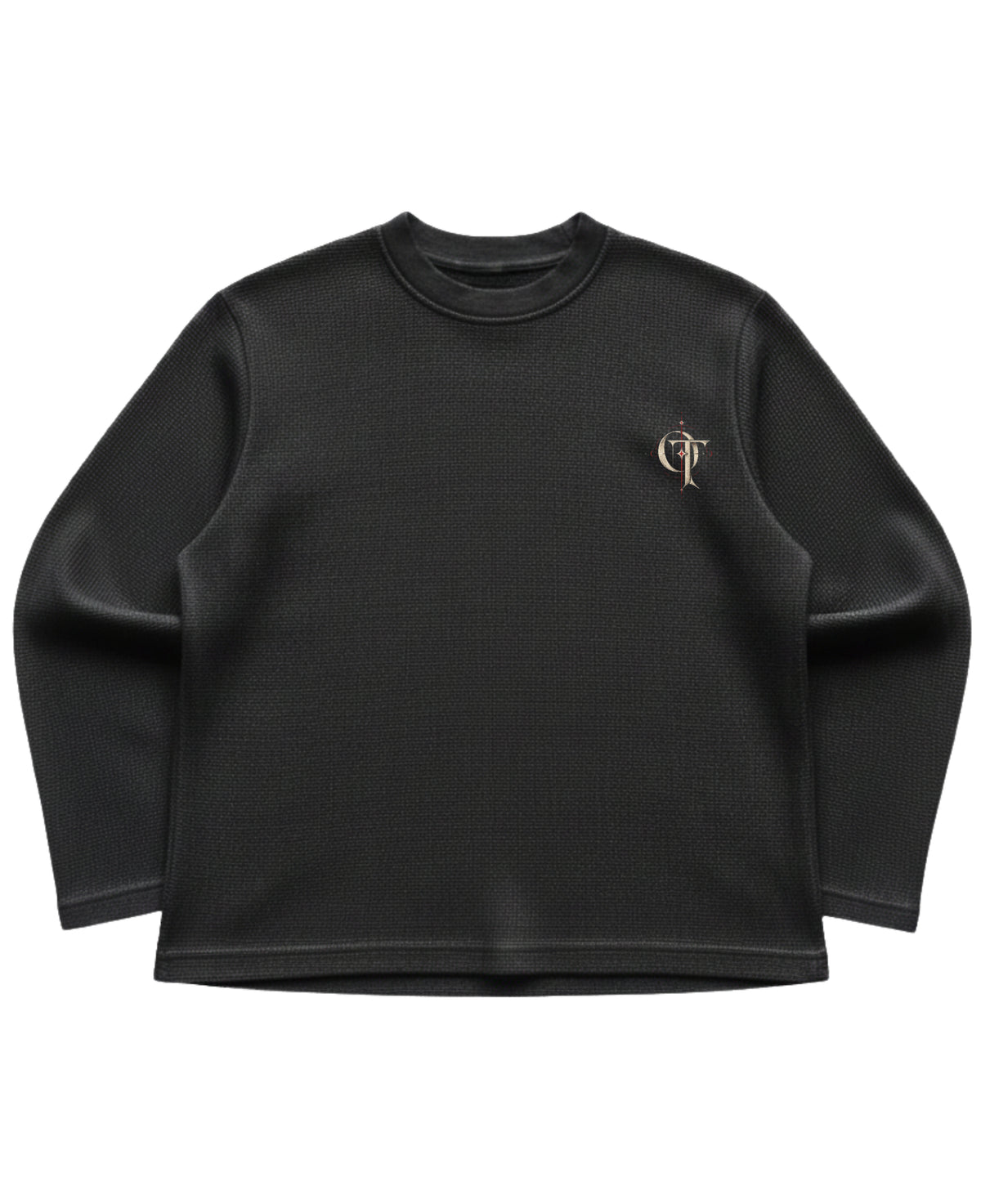 Black waffle knit oversized full-sleeve Front Design