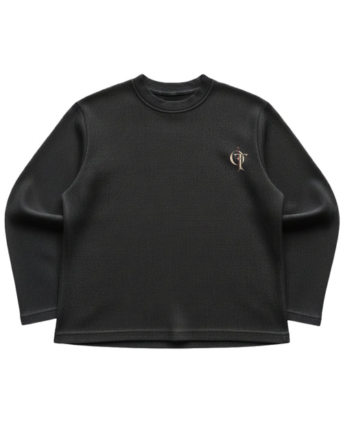 Black waffle knit oversized full-sleeve Front Design