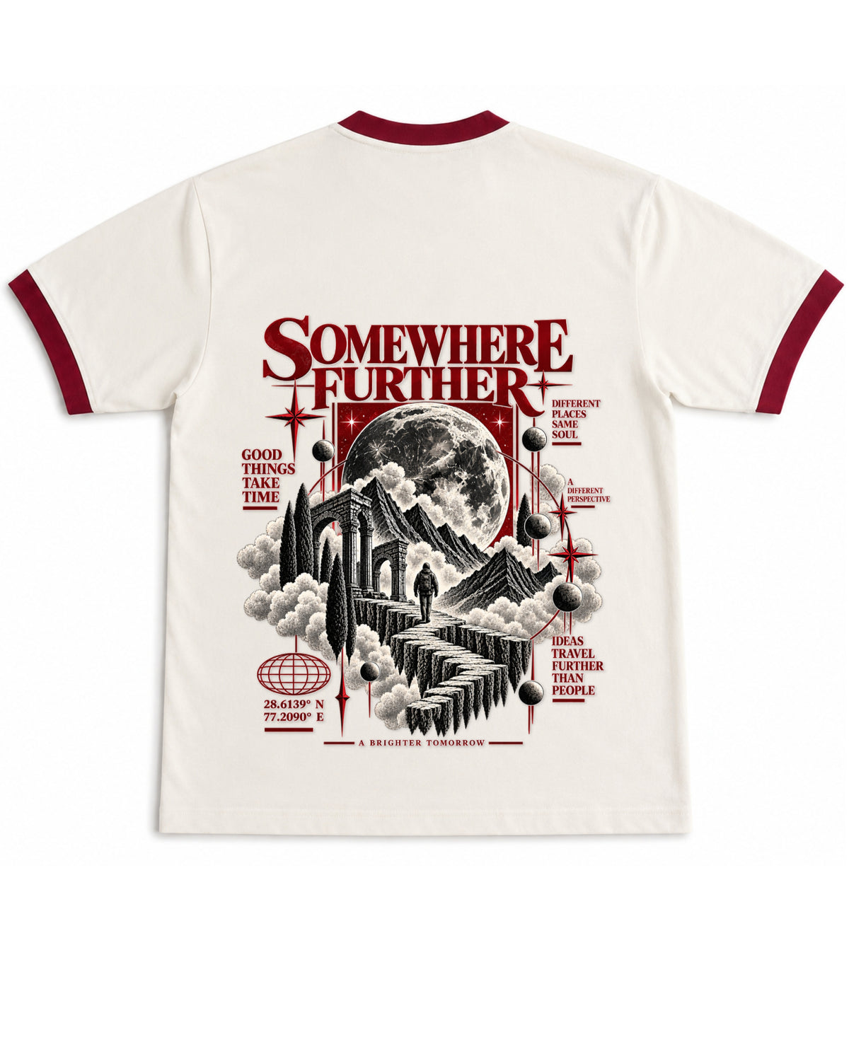 Off White & Maroon Ringer tee Back Design