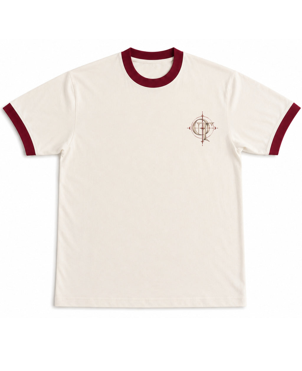 Off White & Maroon Ringer tee Front Design