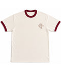 Off White & Maroon Ringer tee Front Design