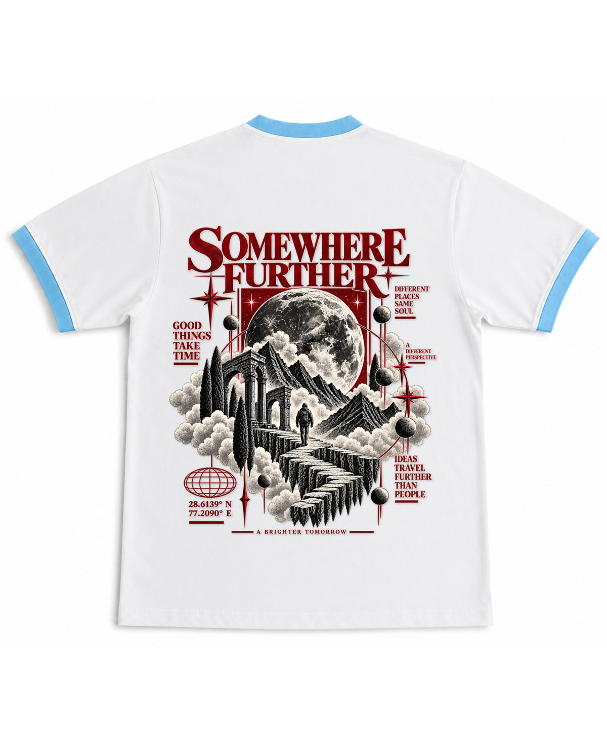 White & Sky Blue Ringer tee Back Design